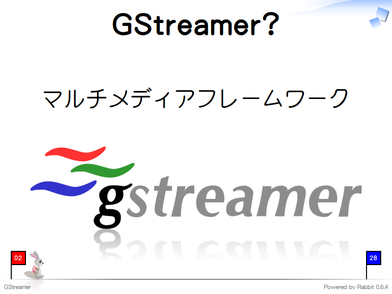 GStreamer?
マルチメディアフレームワーク